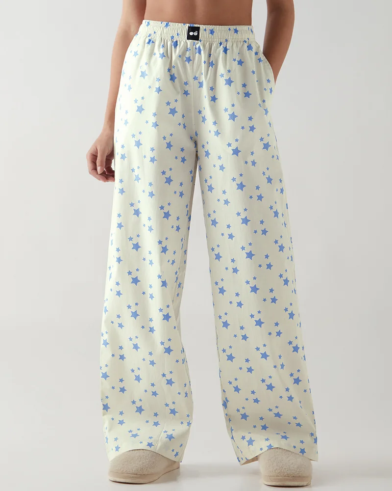 بيواكوف Women's Off White All Over Printed Wide Leg Pyjamas